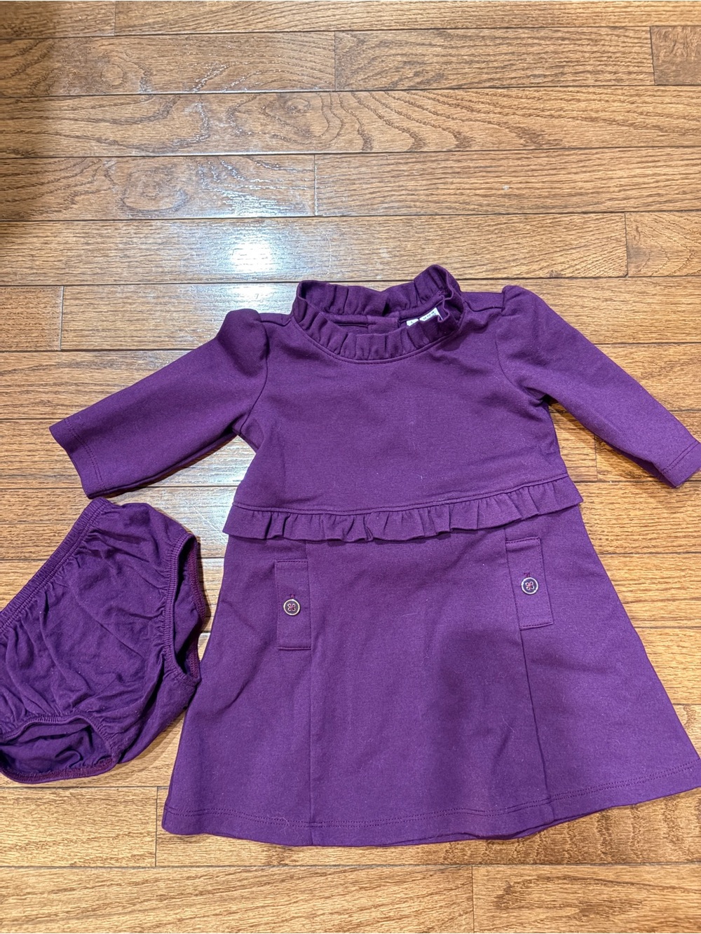 Janie and Jack Toddler Girls Purple Ruffle Ponte Knit Collar Dress with Bloomers